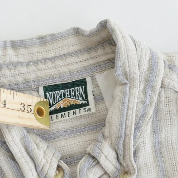 Vintage 90'S Northern Elements Cream & Blue Stripe Button Up Shirt Size XL (5) - Picture 8 of 10